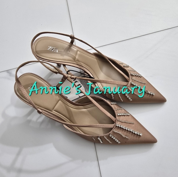 ZARA Women's Rhinestone Sandals(Beige, US 8, 10/EUR 39, 41) - Picture 7 of 9